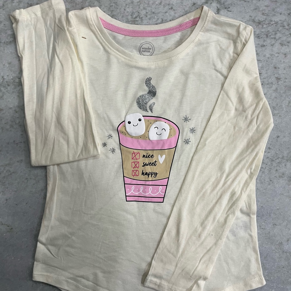 Wonder Nation Cream Long Sleeve Tee with Cute Graphic